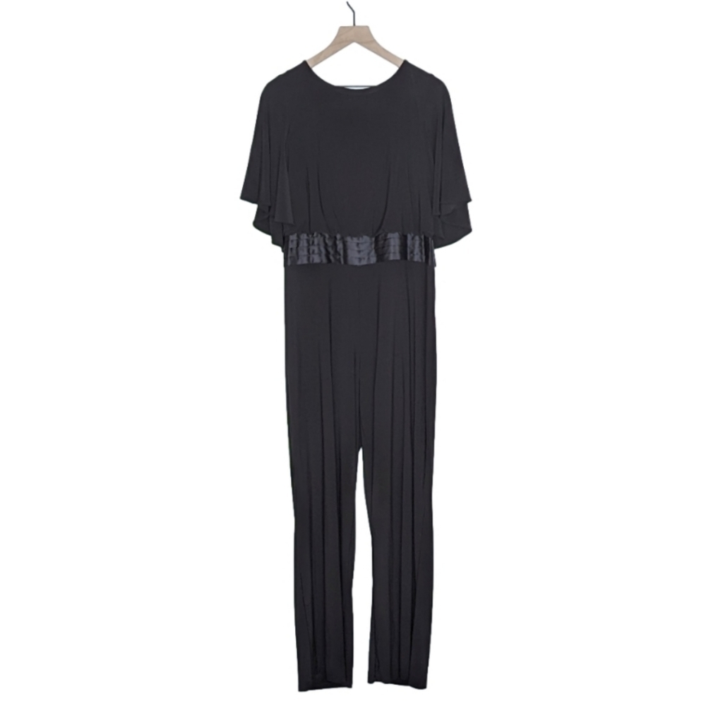 NWT Adrianna Papell Romper Black Wide Flutter Sleeve Elastic Belt Detail Size 14